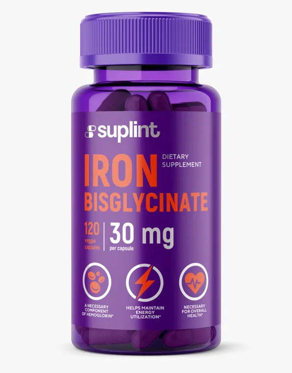 Iron bisglycinate, 120 capsules - iron new png