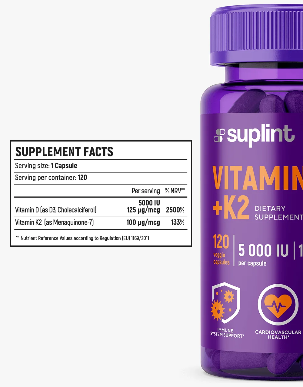 Vitamin D3+K2, 120 capsules - table vitamine DK png Vitamin D3+K2, 120 capsules - table vitamine DK png